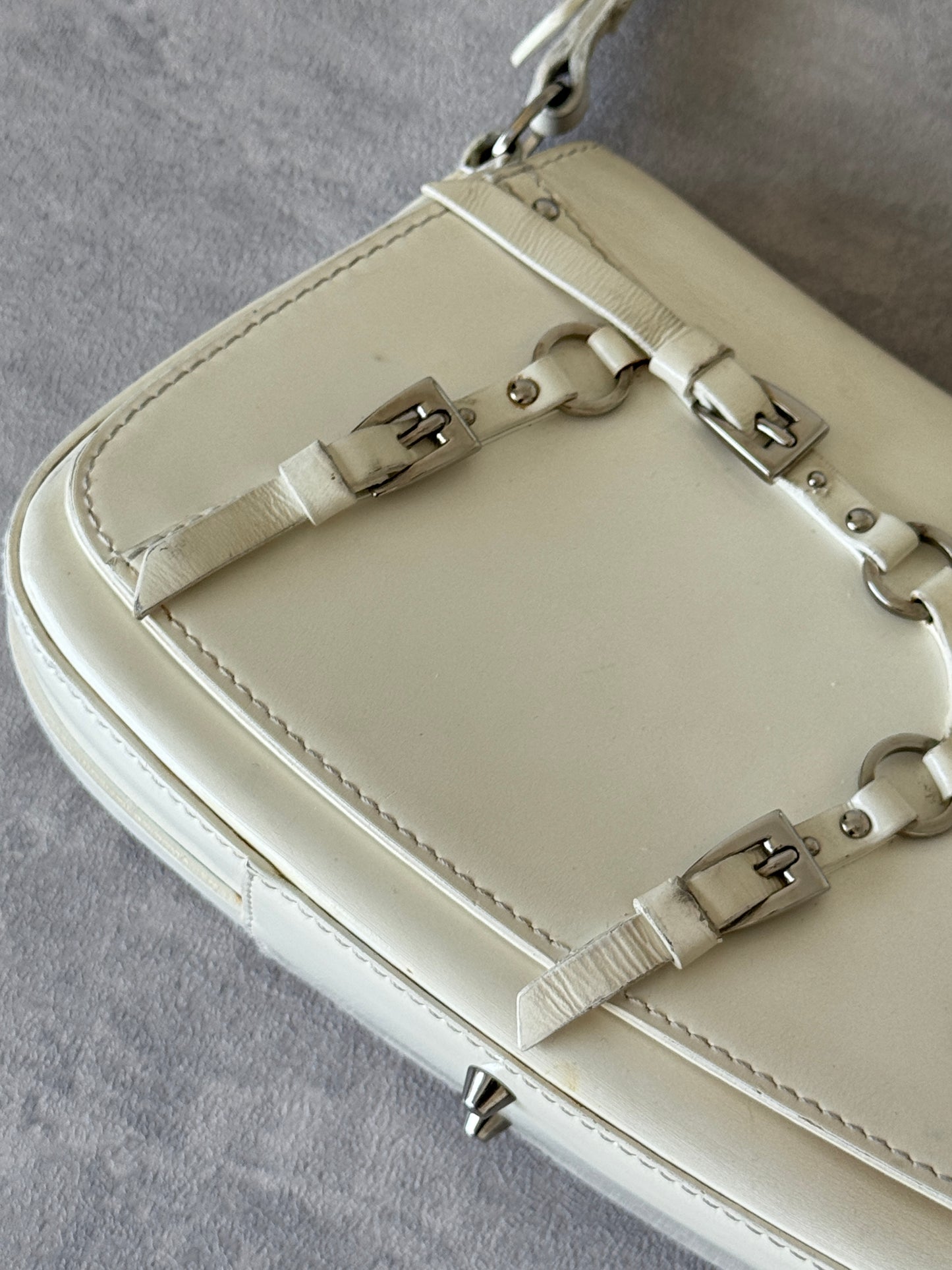 Christian Dior FW 2003 White Patent Leather Bondage Shoulder bag