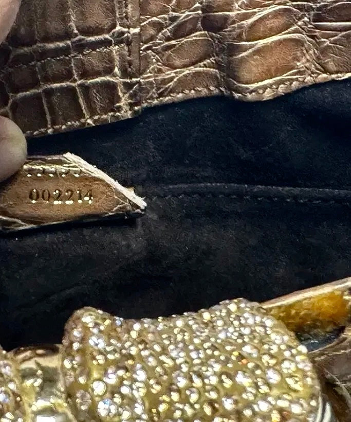 Gucci by Tom Ford Rare Crocodile & Velvet Bamboo Ring Dragon Series Bag