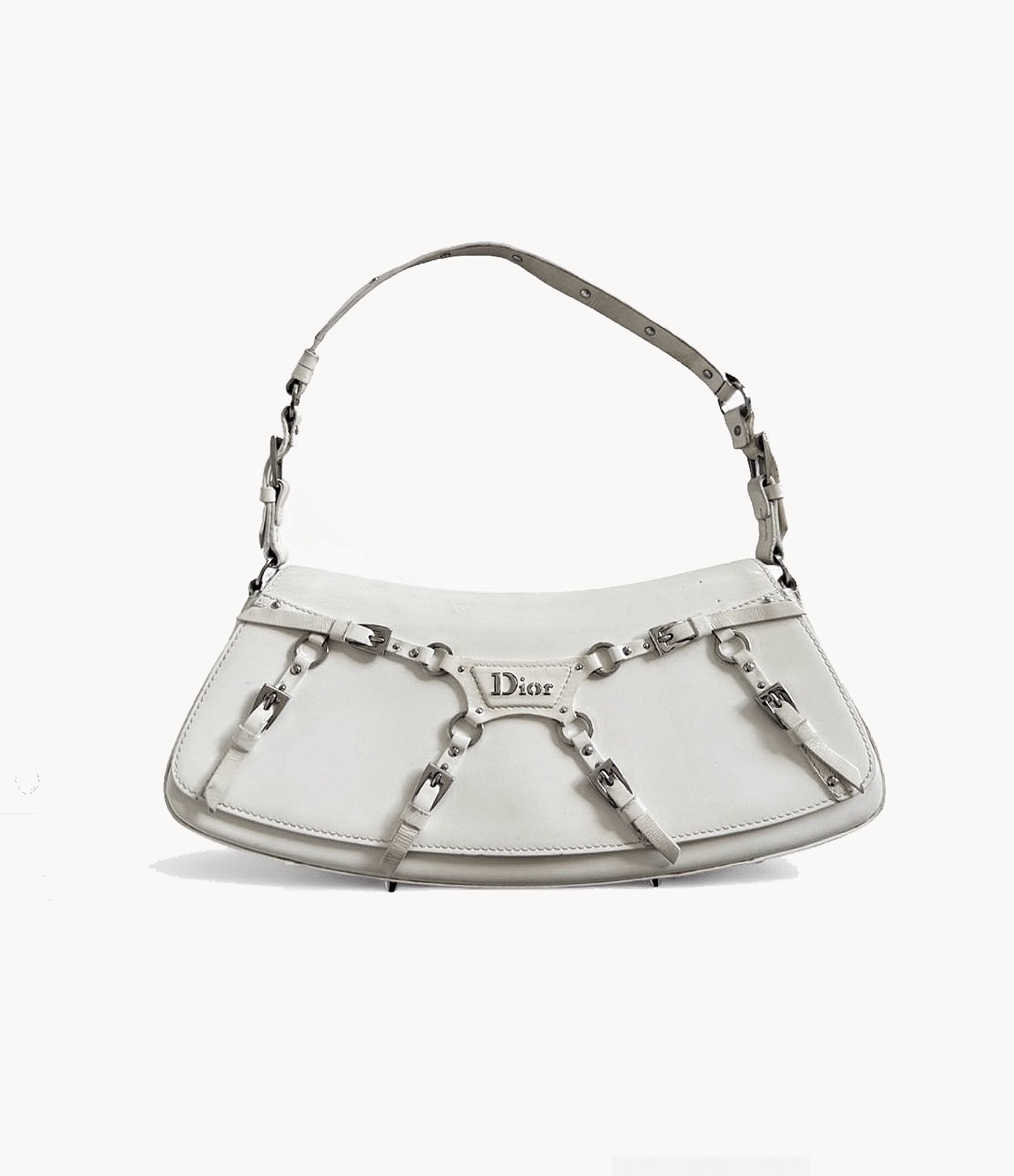 Christian Dior FW 2003 White Patent Leather Bondage Shoulder bag