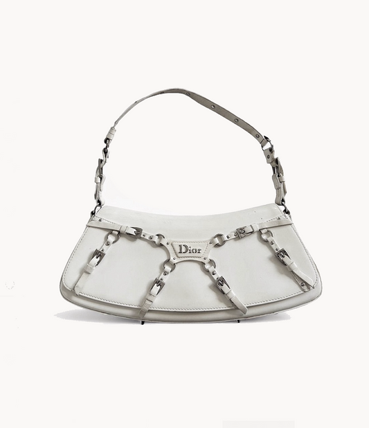 Christian Dior FW 2003 White Patent Leather Bondage Shoulder bag