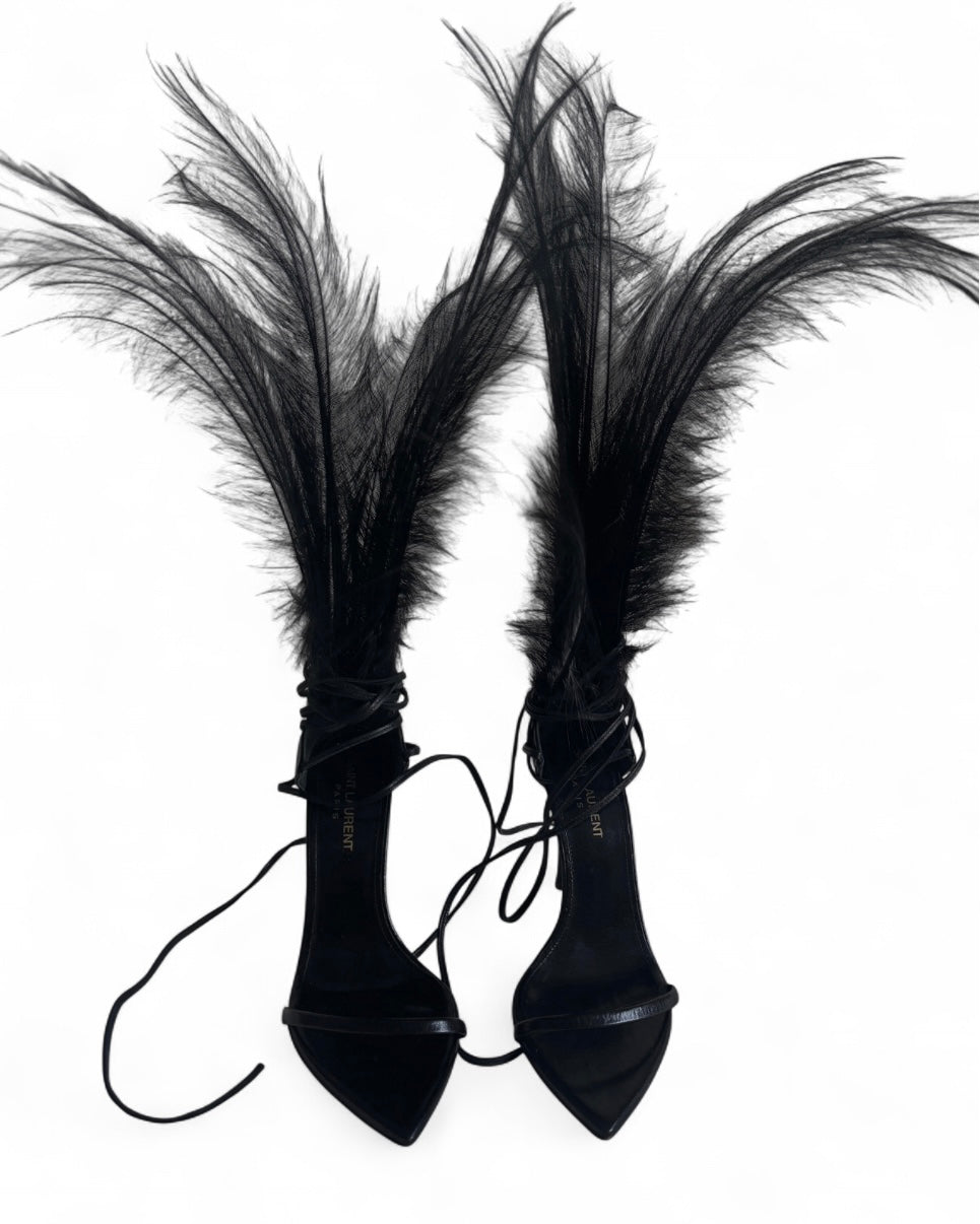 Yves Saint Laurent 2018 Runway Talitha Leather Ankle-Wrap Heels