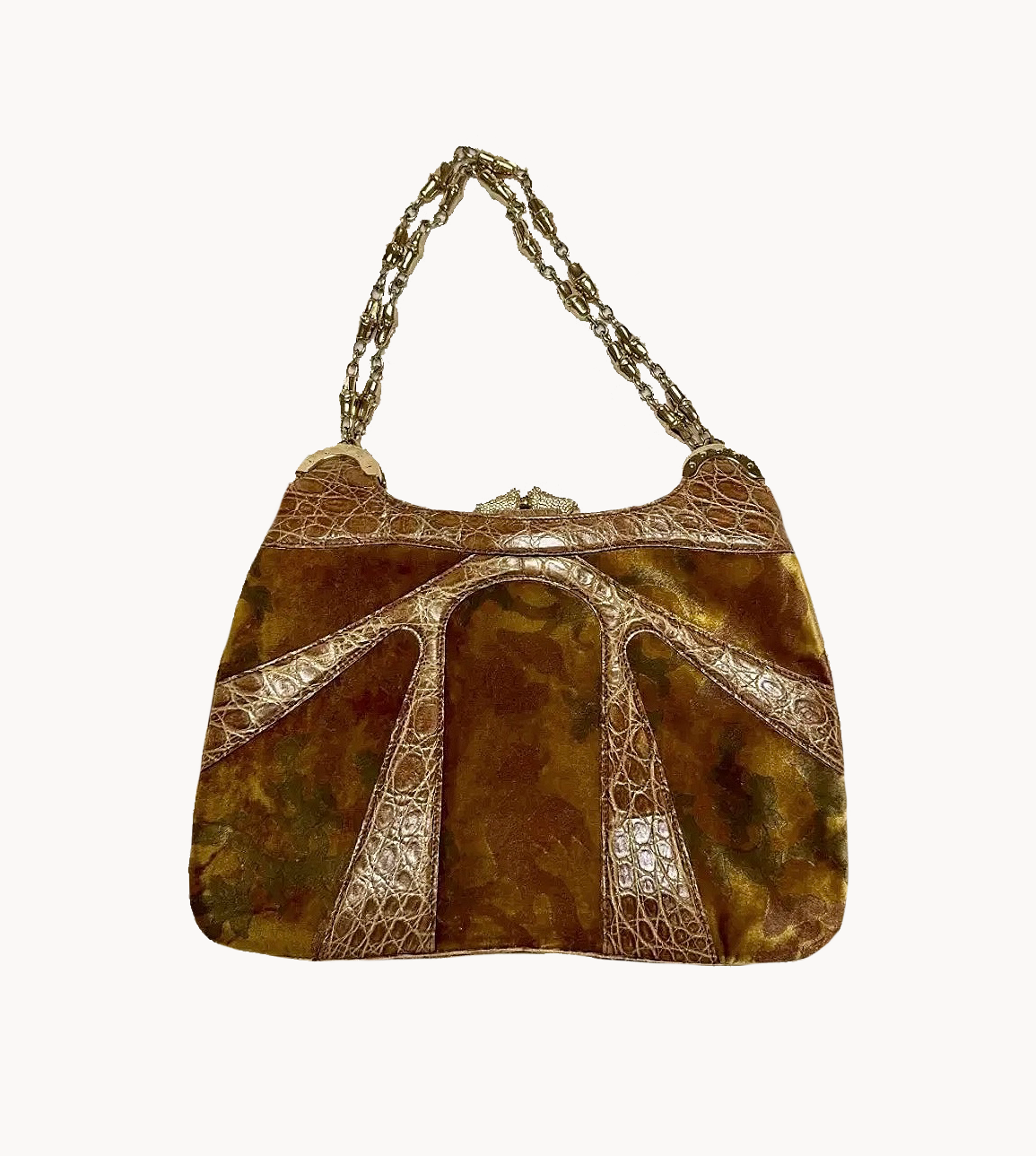 Gucci by Tom Ford Rare Crocodile & Velvet Bamboo Ring Dragon Series Bag