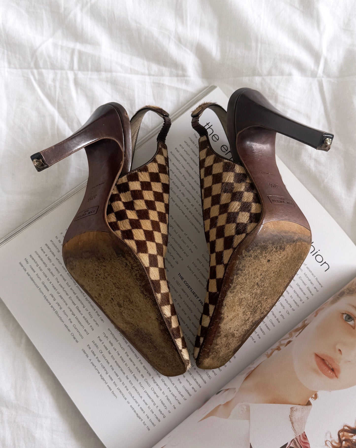 Louis Vuitton Damier Ponyhair Slingback Heels