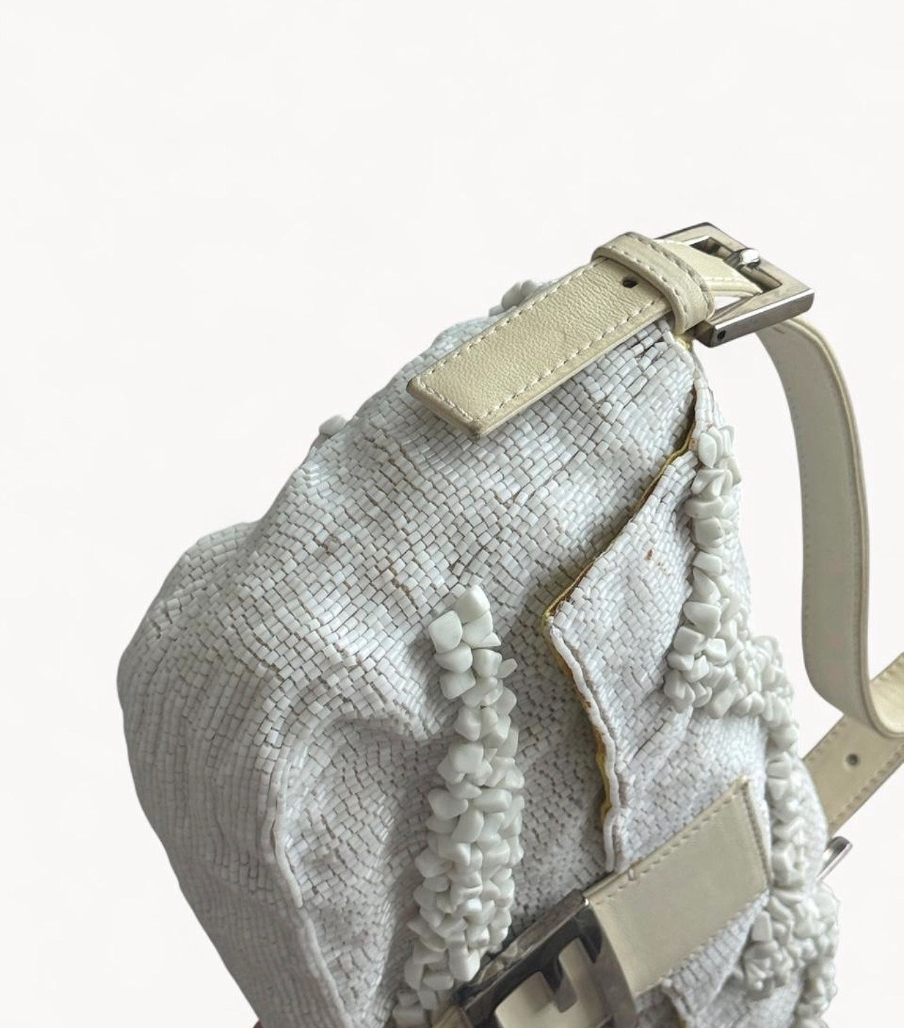 Fendi Limited Edition White Stone Beaded Baguette Bag Rare