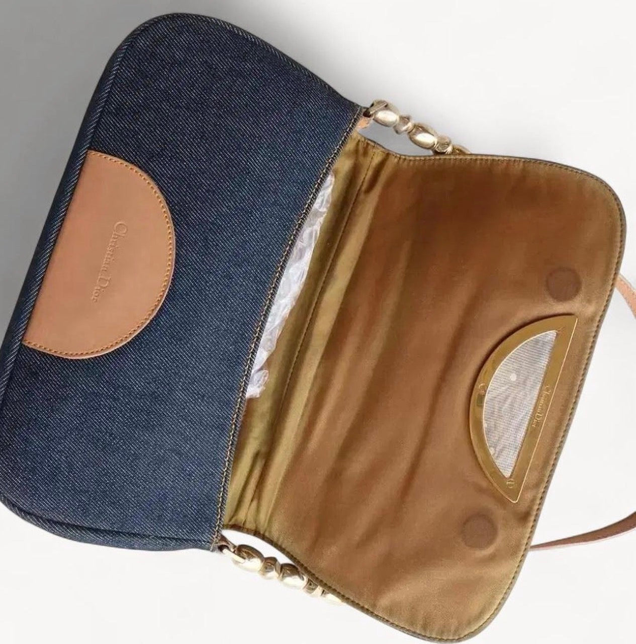 Christian Dior 2001 Denim & Beige Leather Malice Bag