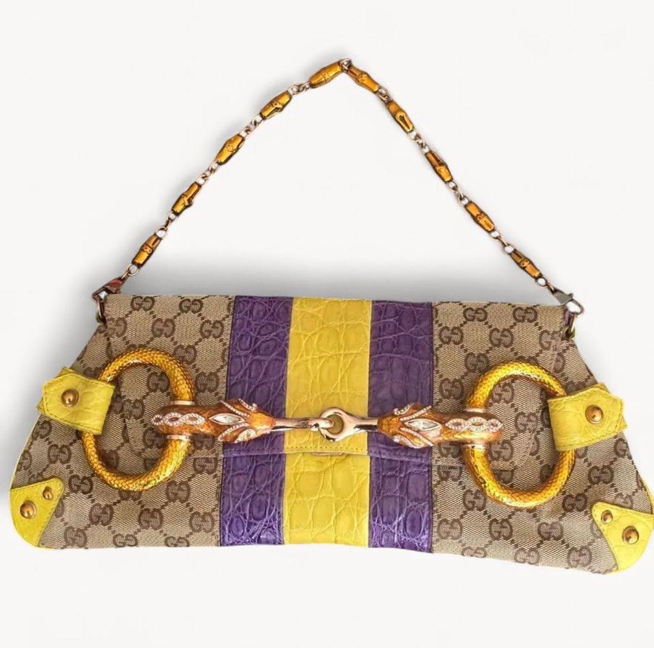 Gucci 2004 Runway Alligator Serpent Horsebit Chain Bag Crystal