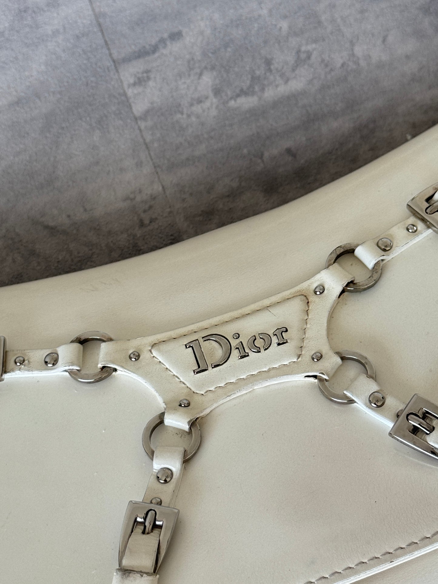 Christian Dior FW 2003 White Patent Leather Bondage Shoulder bag