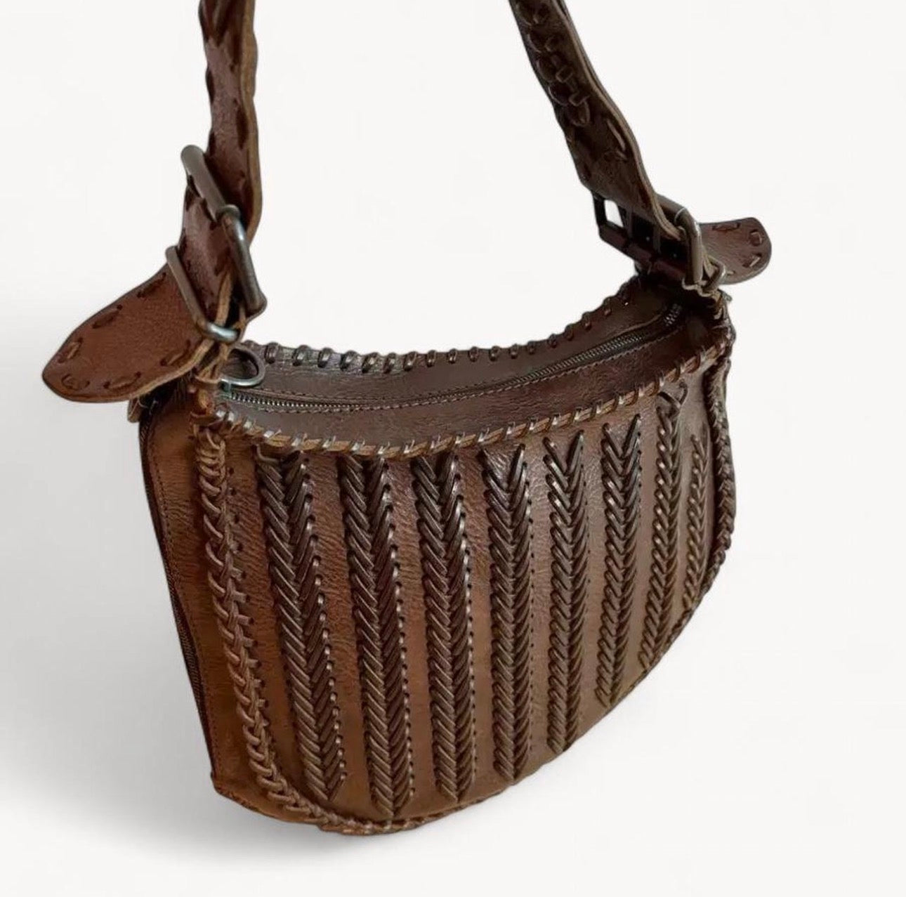 Fendi 2000s Whipstitch Oyster Leather Shoulder Bag