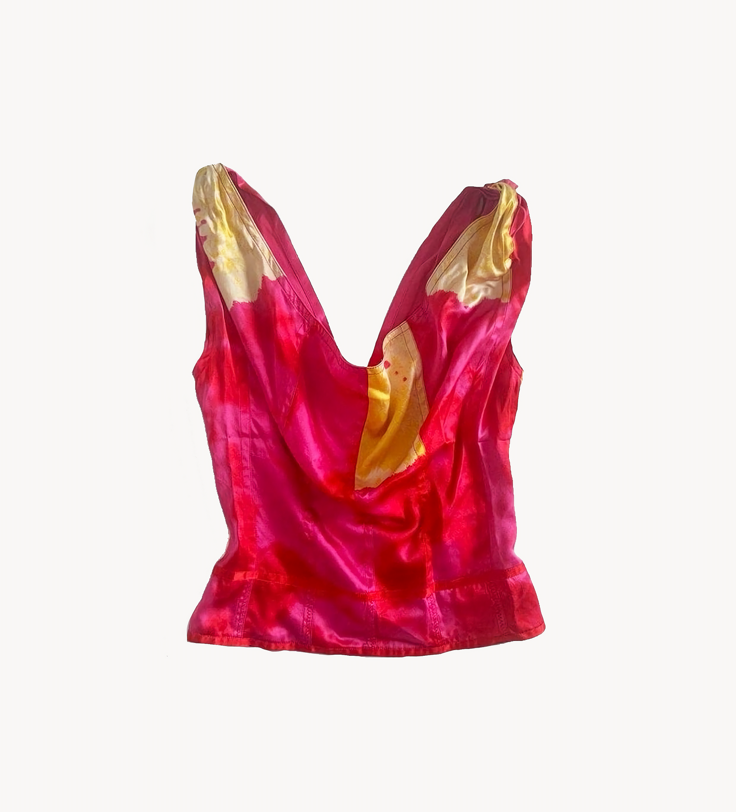 Christian Dior FW 2003 Hot Pink & Yellow Silk Corset Style Top