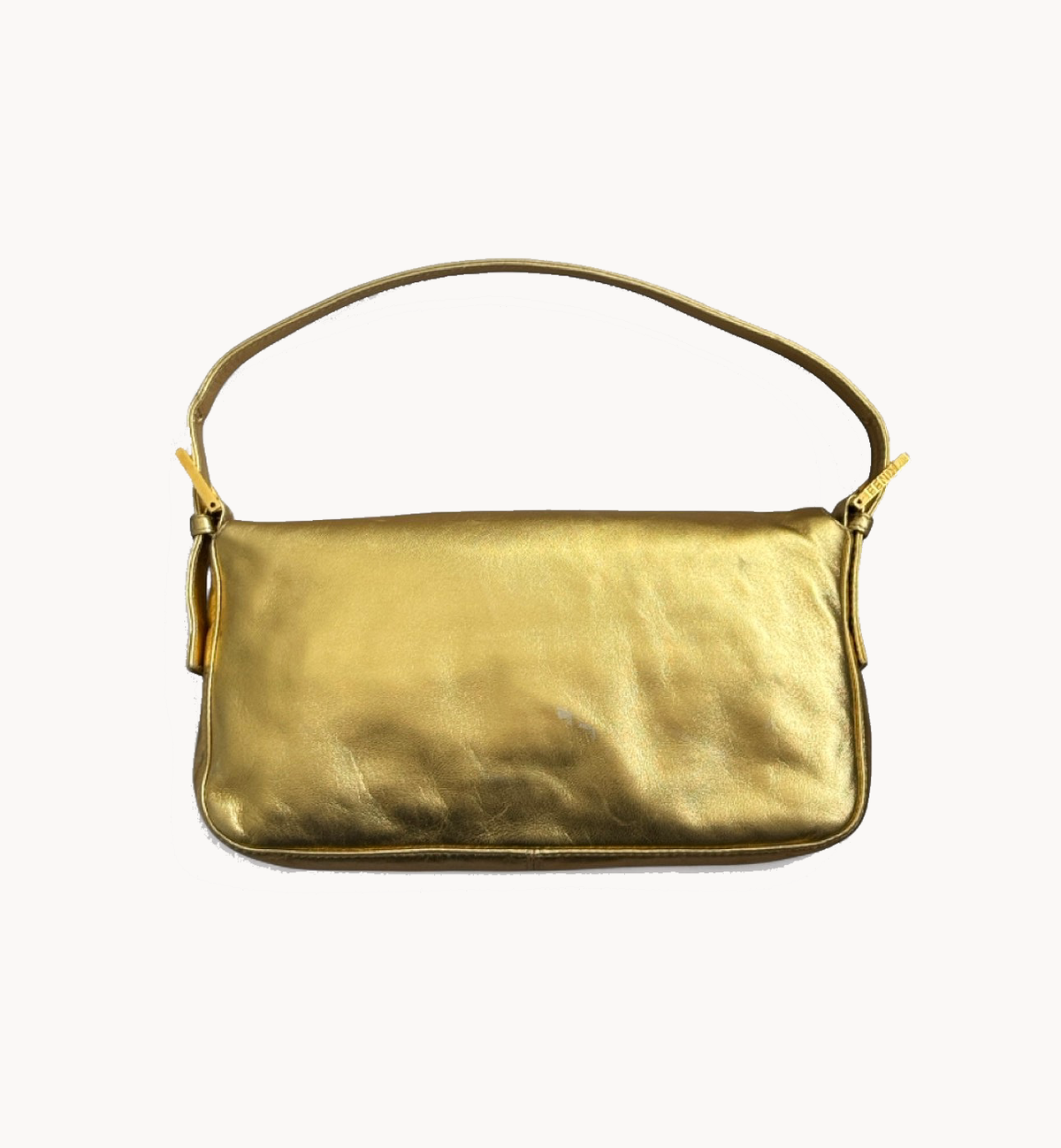 Fendi Gold Metallic Leather & Crystal Baguette Bag