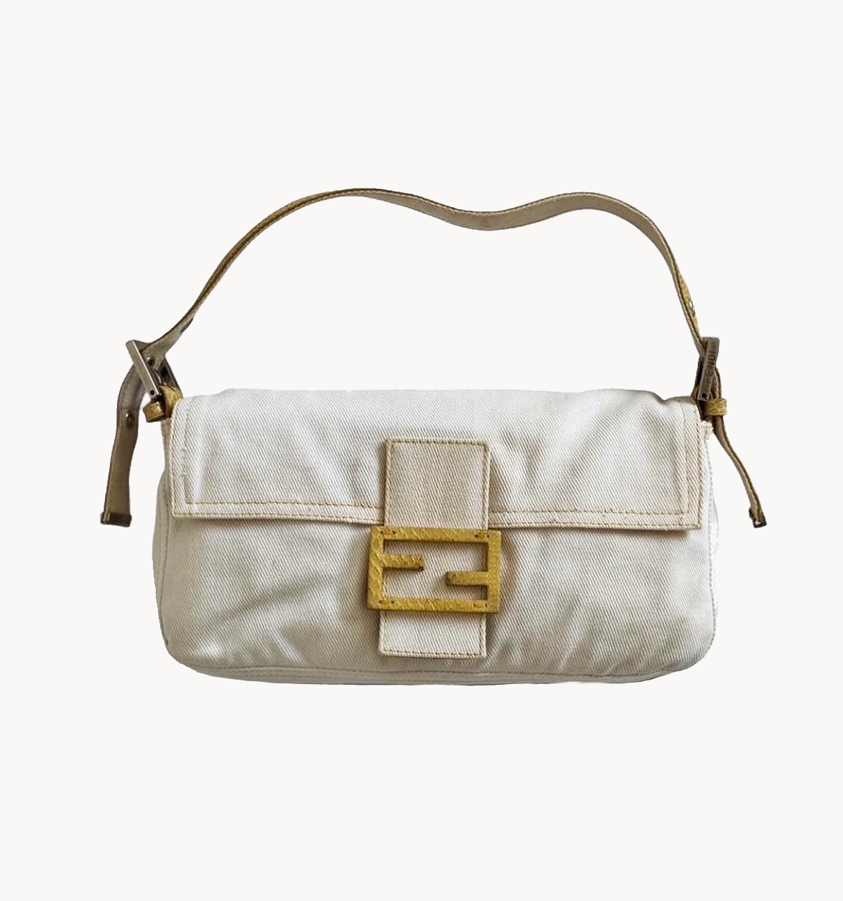Fendi White Denim/Yellow Python Baguette Bag