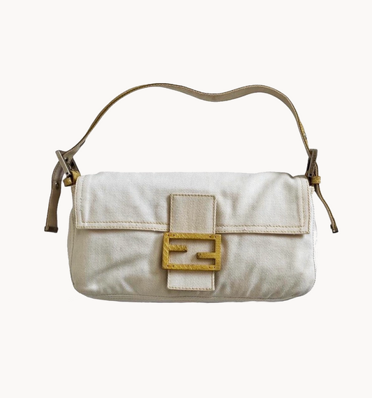Fendi White Denim/Yellow Python Baguette Bag