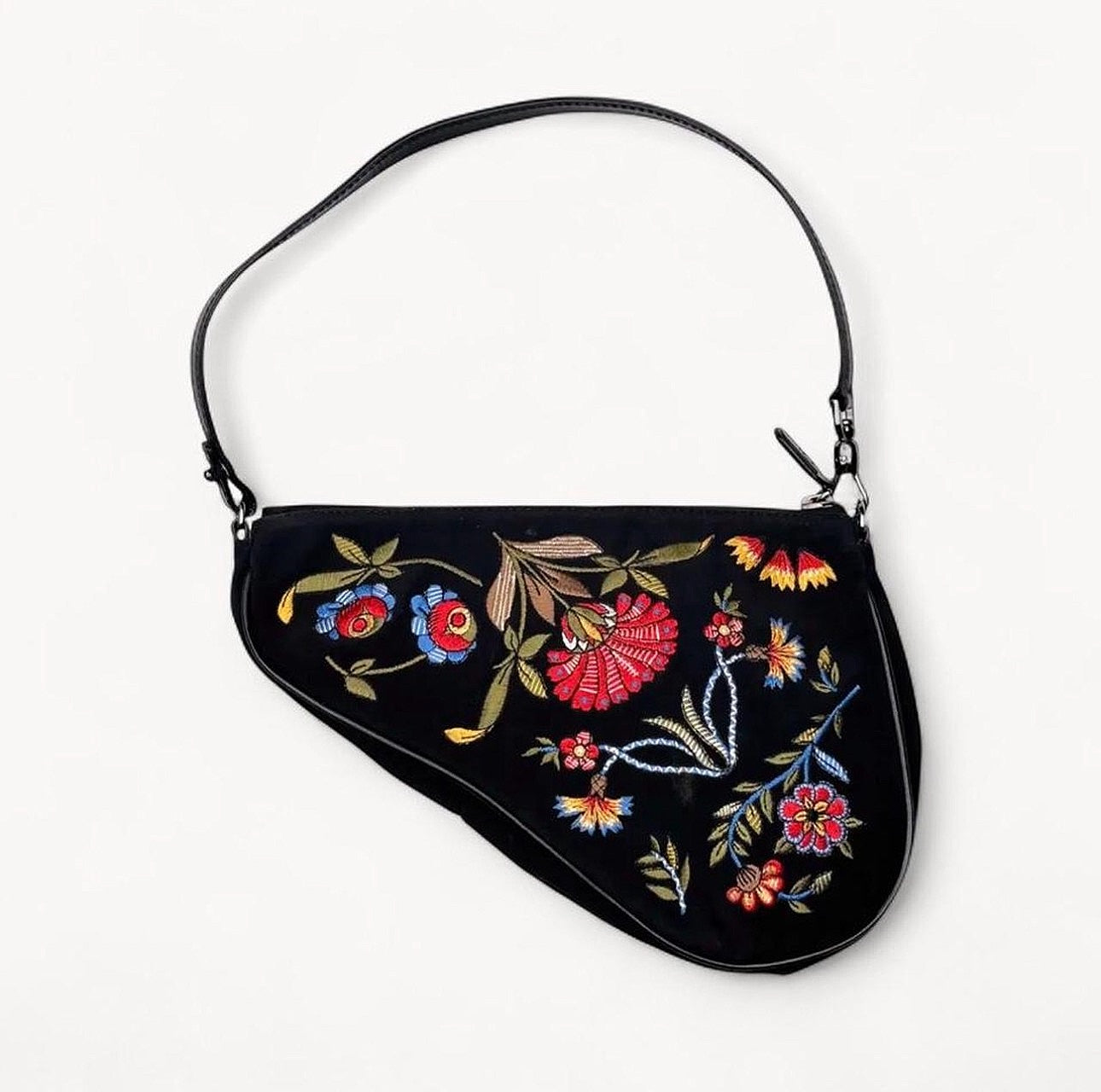 Christian Dior 2002 Embroidered Floral Mini Saddle Bag
