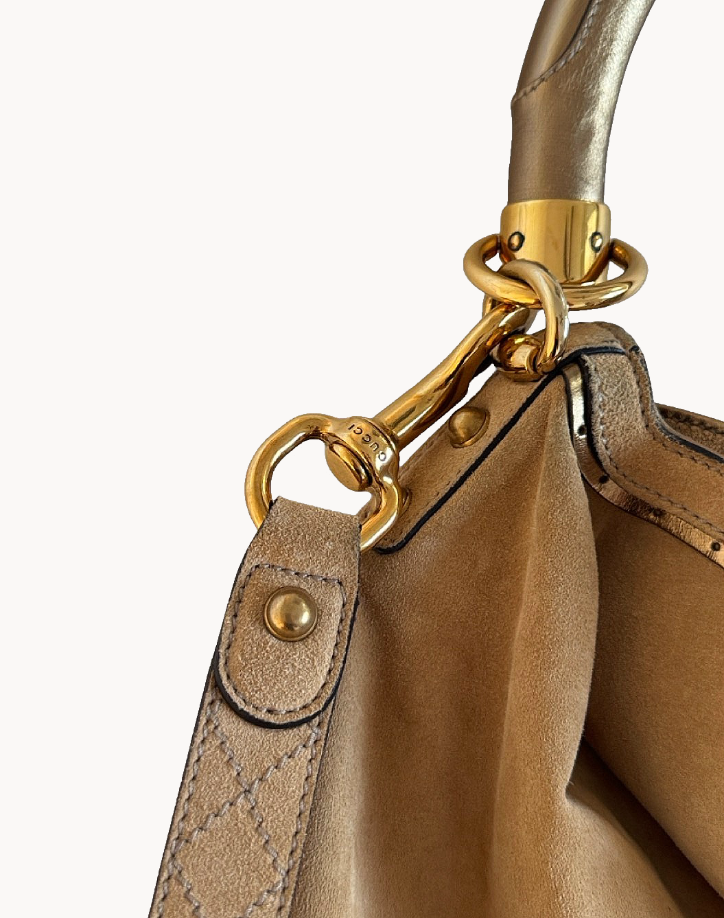 Gucci Limited Edition Beige Indy Babouska Hobo Suede Bag with Gold Detailing