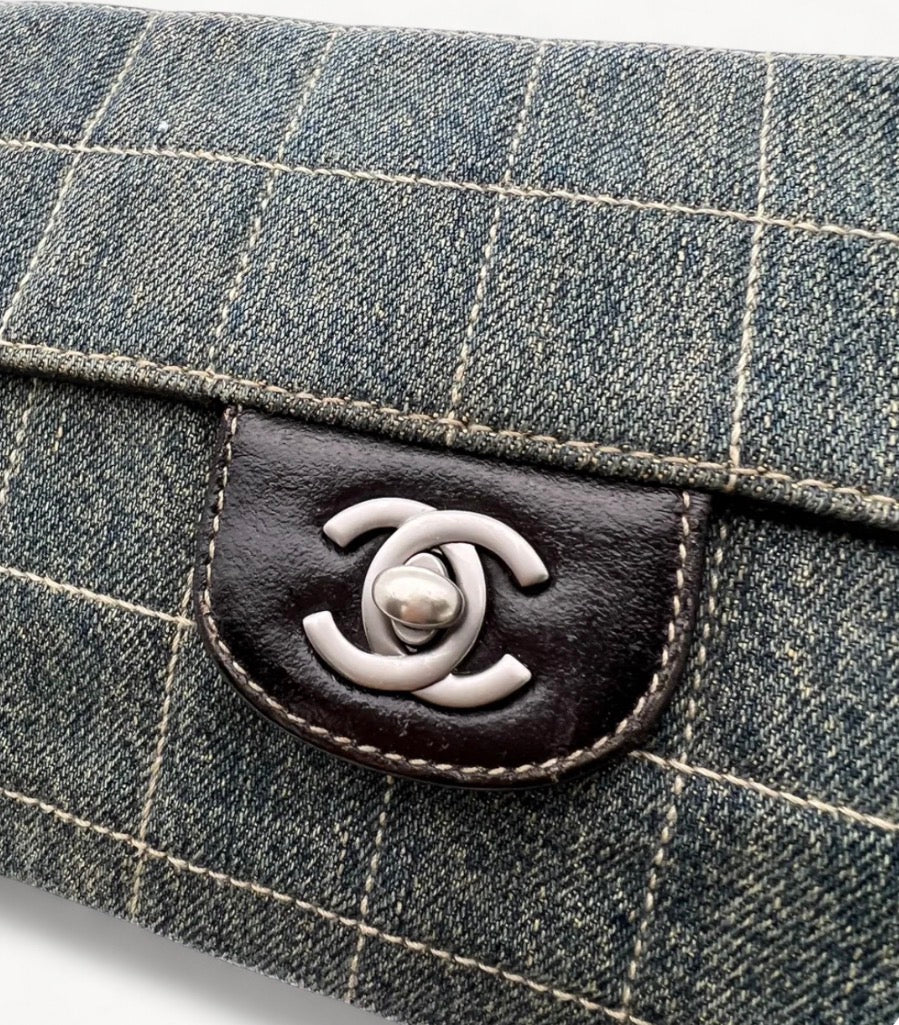 Chanel Denim Chocolate Bar East West Flap Bag