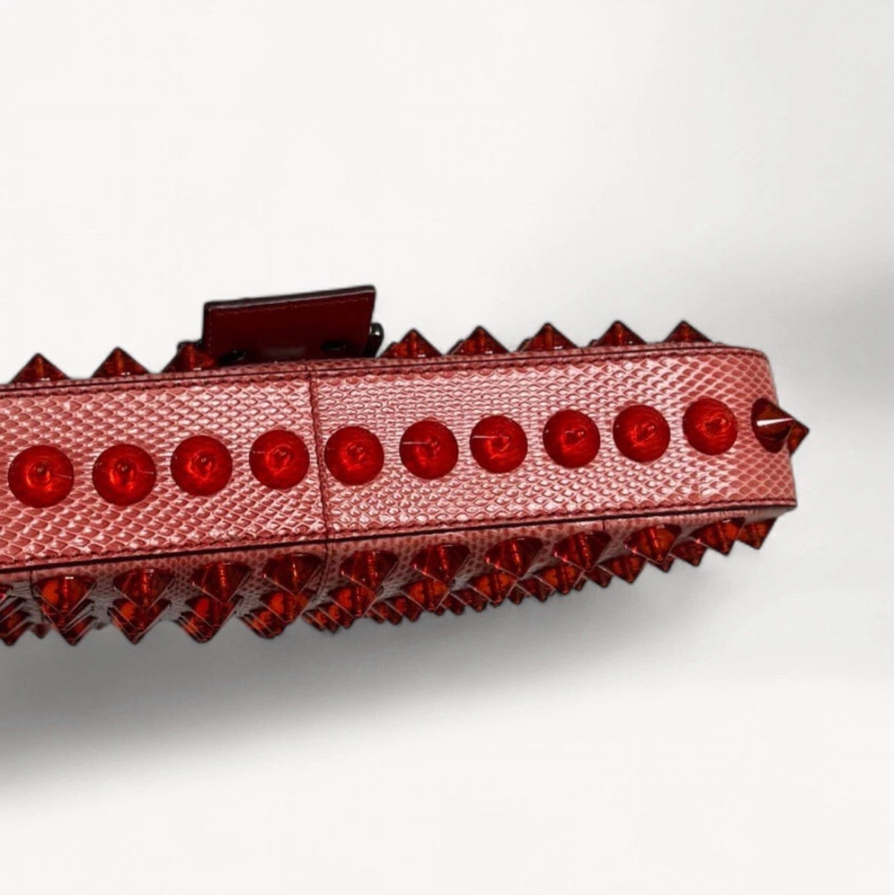 Fendi 2015 Dark Snakeskin Studded Leather Baguette Bag