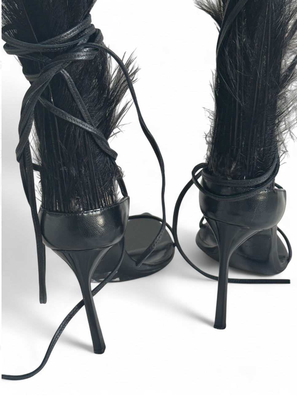 Yves Saint Laurent 2018 Runway Talitha Leather Ankle-Wrap Heels