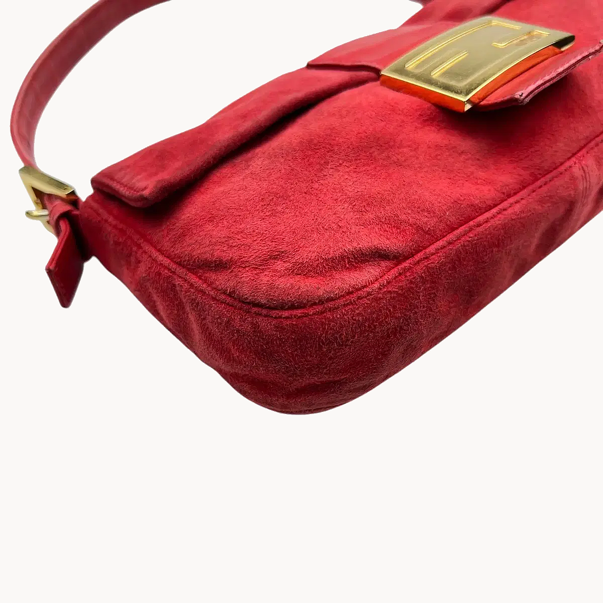 Fendi Red Suede Baguette Shoulder Bag