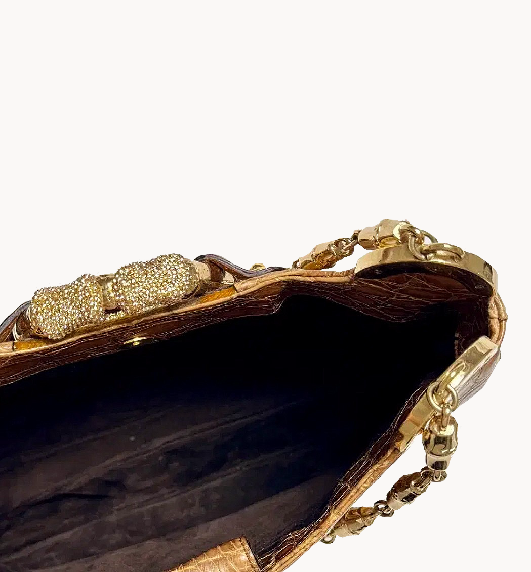 Gucci by Tom Ford Rare Crocodile & Velvet Bamboo Ring Dragon Series Bag