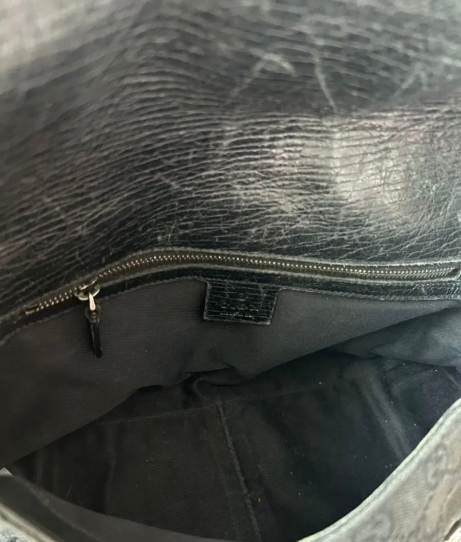 Gucci 2000s GG Canvas Horsebit Chain Shoulder Bag Black