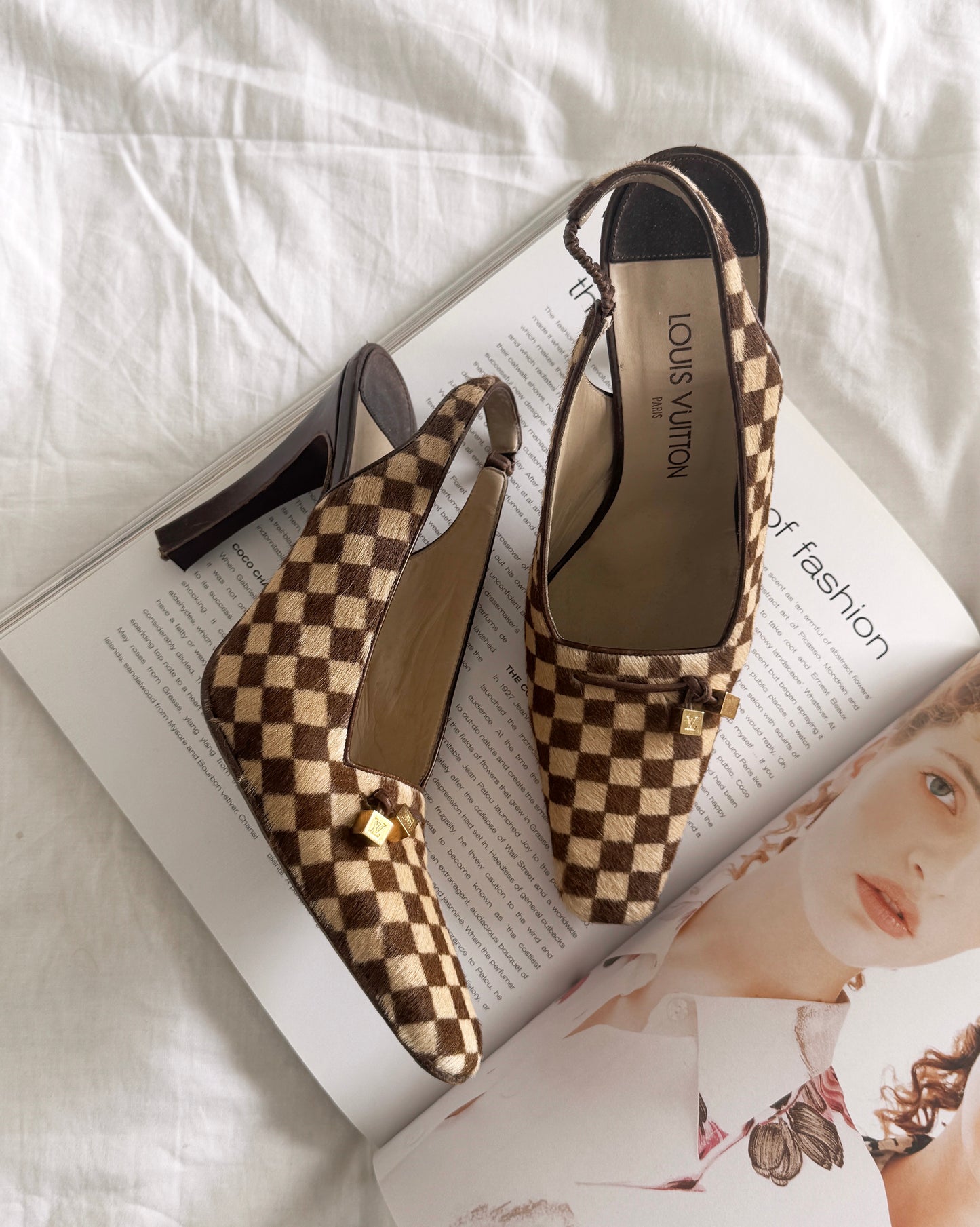 Louis Vuitton Damier Ponyhair Slingback Heels