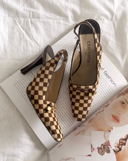 Louis Vuitton Damier Ponyhair Slingback Heels