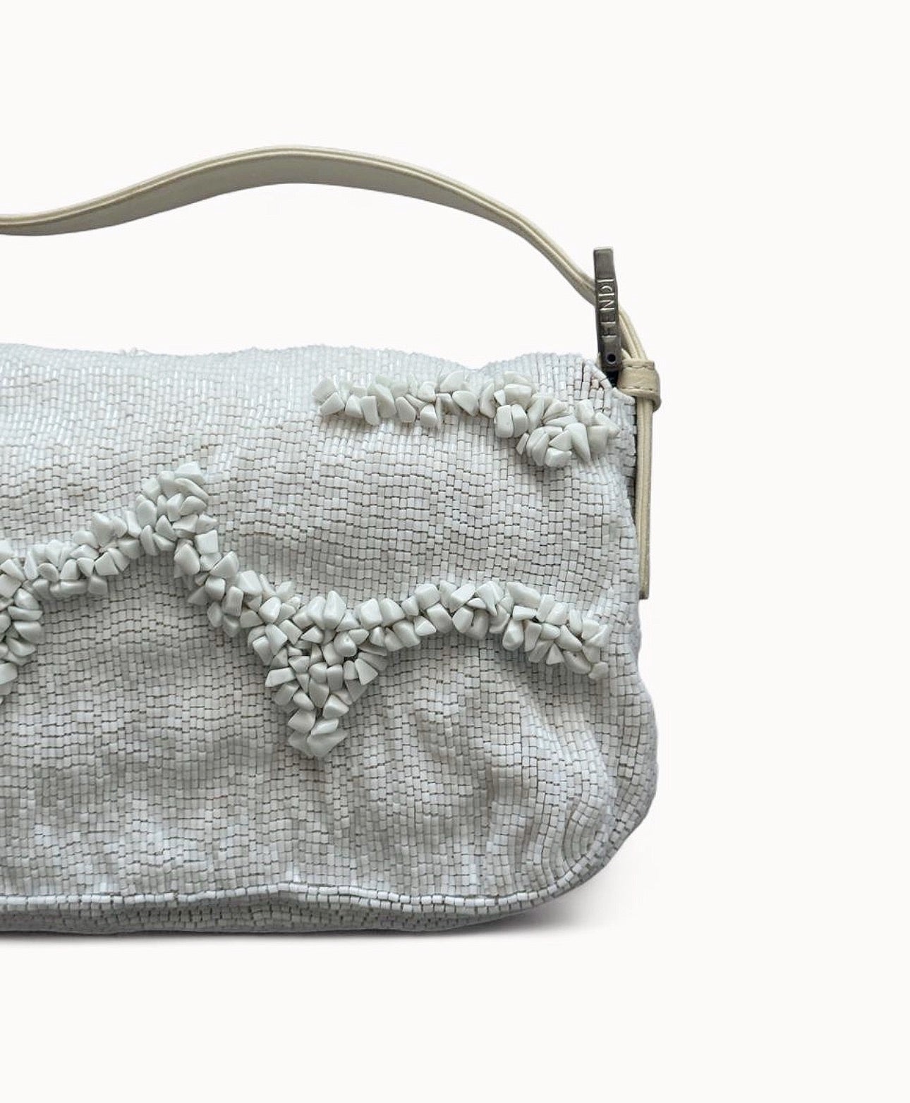 Fendi Limited Edition White Stone Beaded Baguette Bag Rare