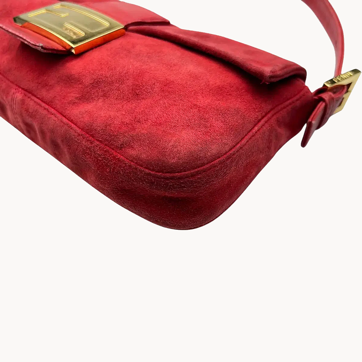 Fendi Red Suede Baguette Shoulder Bag