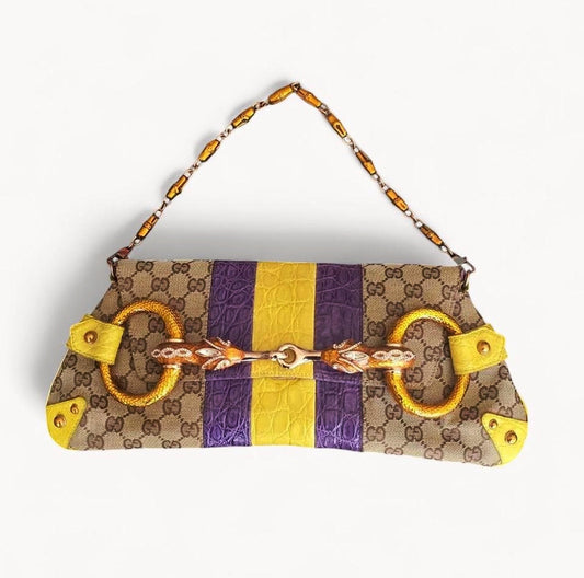 Gucci 2004 Runway Alligator Serpent Horsebit Chain Bag Crystal
