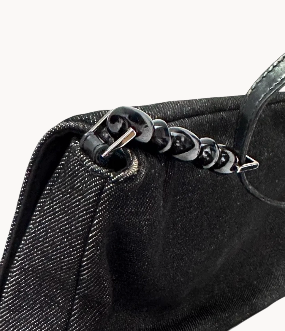 Christian Dior 2001 Black Denim Malice Pearl Crystal Bag