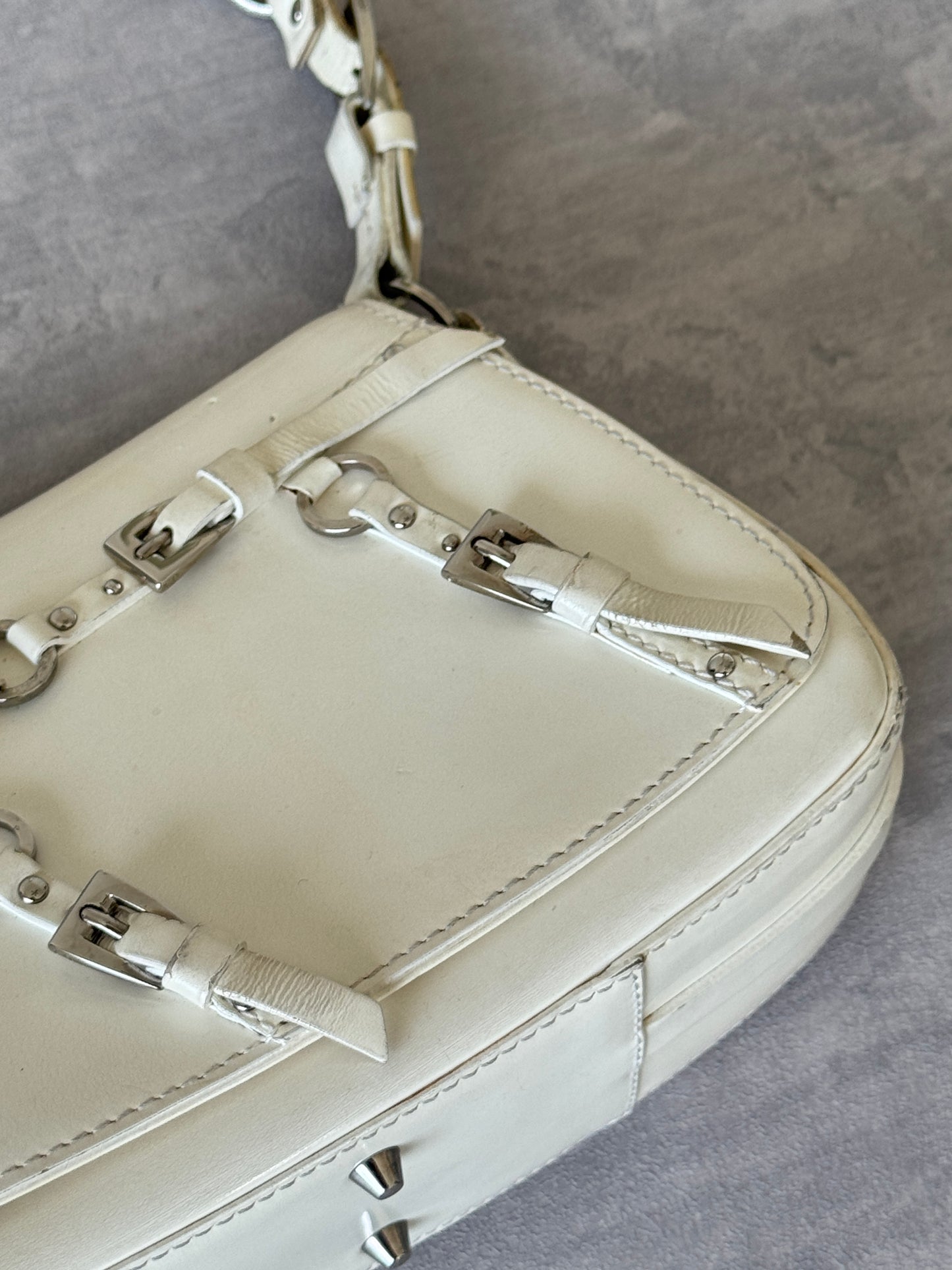 Christian Dior FW 2003 White Patent Leather Bondage Shoulder bag