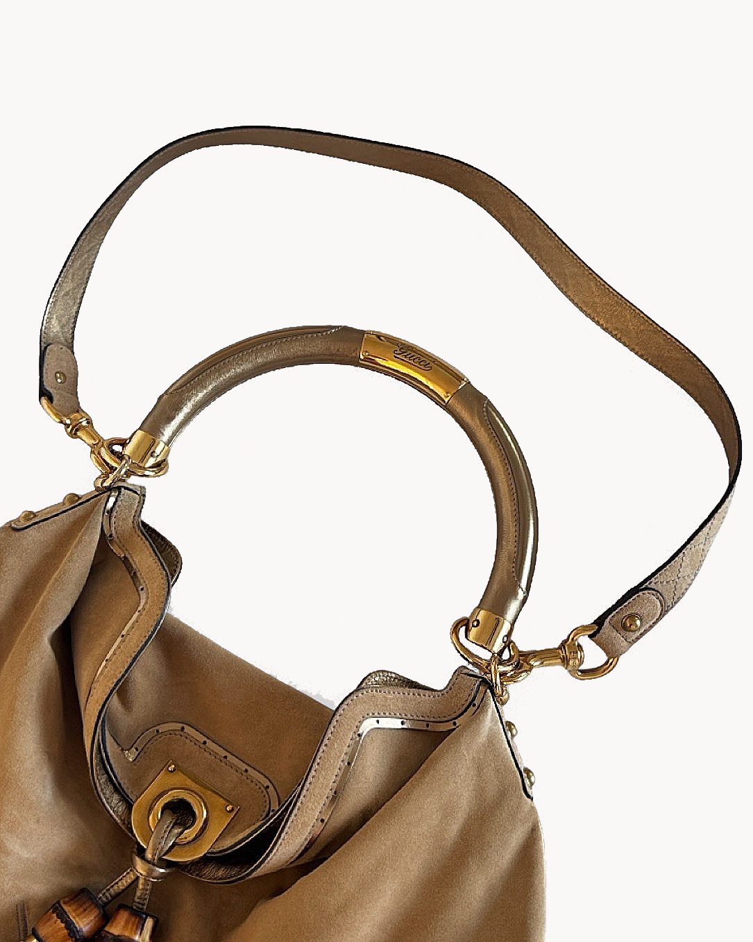Gucci Limited Edition Beige Indy Babouska Hobo Suede Bag with Gold Detailing