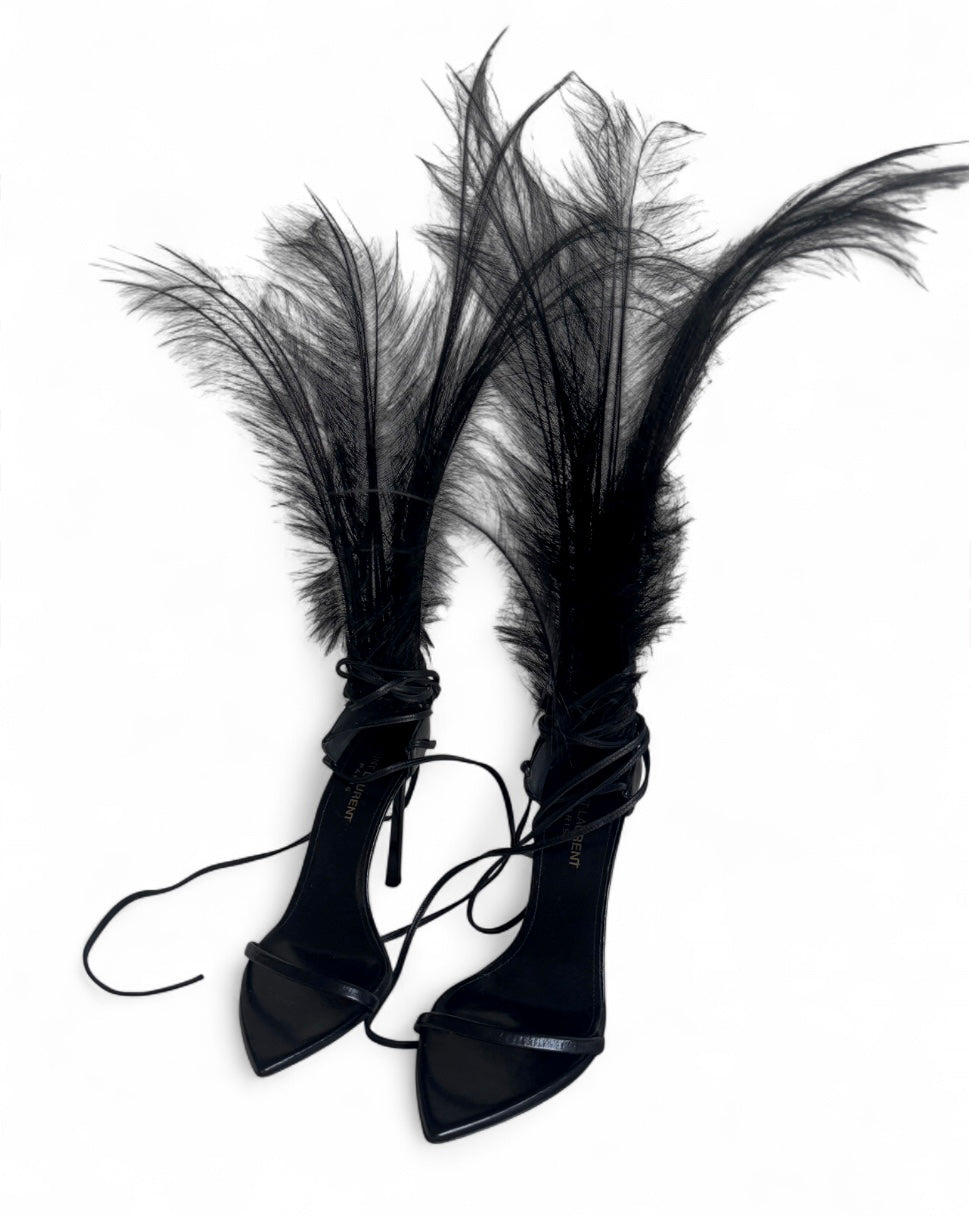 Yves Saint Laurent 2018 Runway Talitha Leather Ankle-Wrap Heels