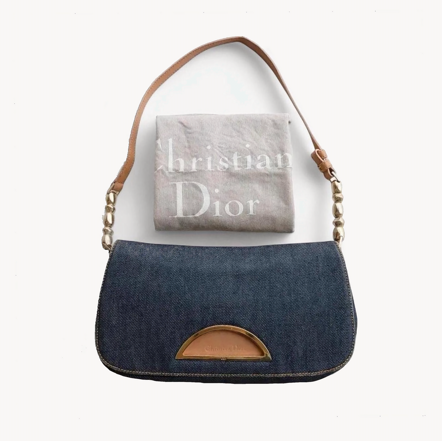 Christian Dior 2001 Denim & Beige Leather Malice Bag
