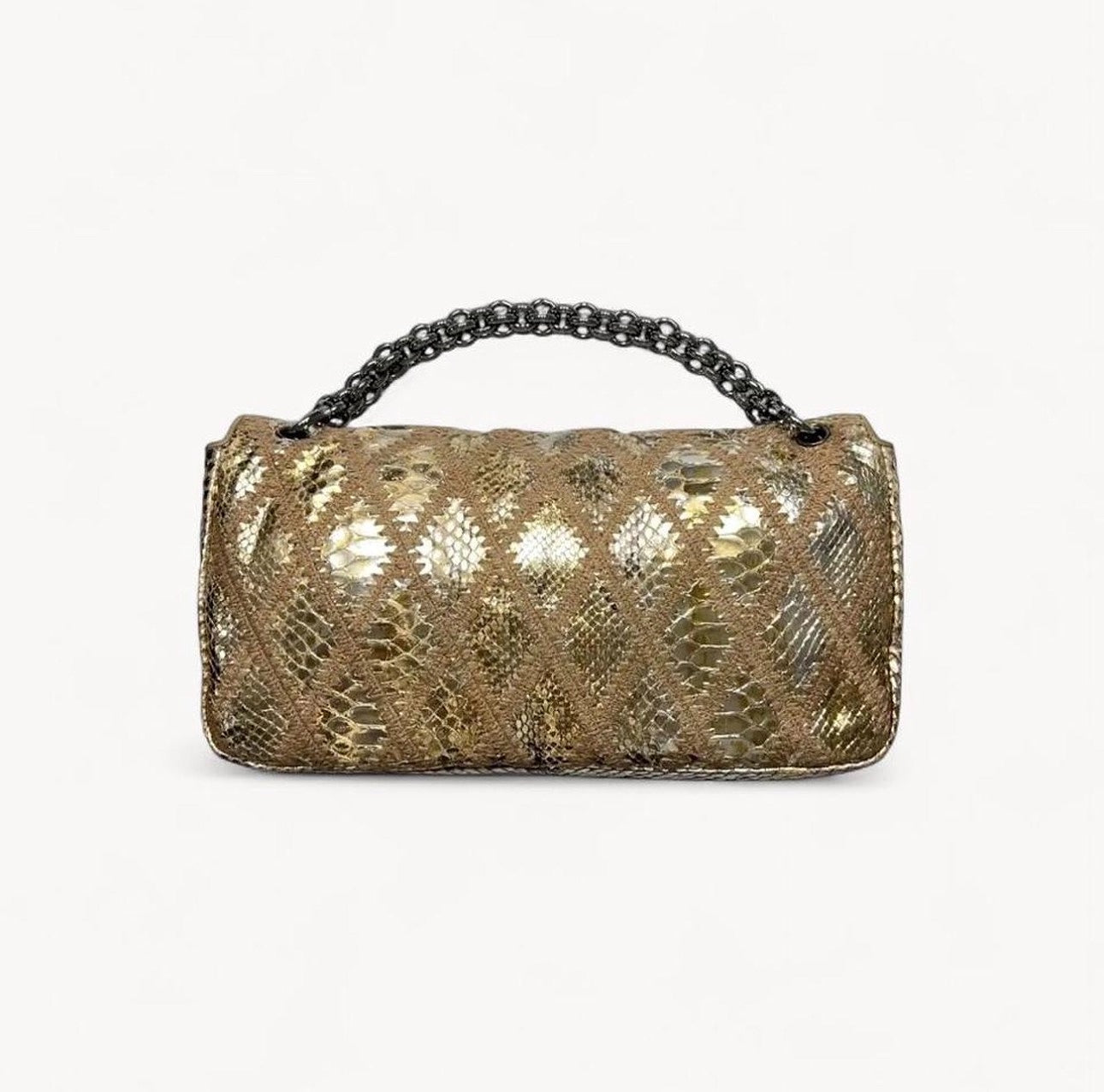 Chanel SS 2007 Gold Metallic Python Crochet Chain Flap Bag