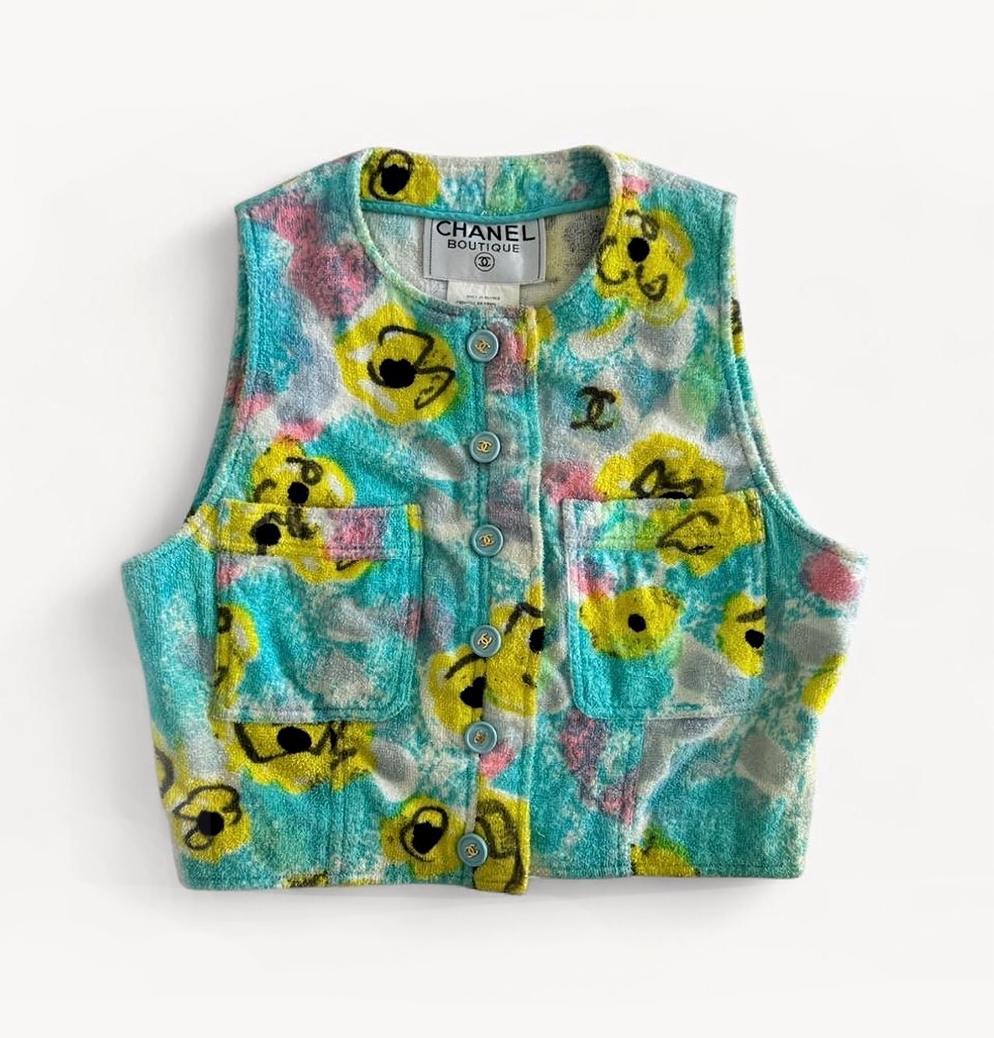 Chanel 1997 Runway Terrycloth Sleeveless Vest/Skirt Floral Set