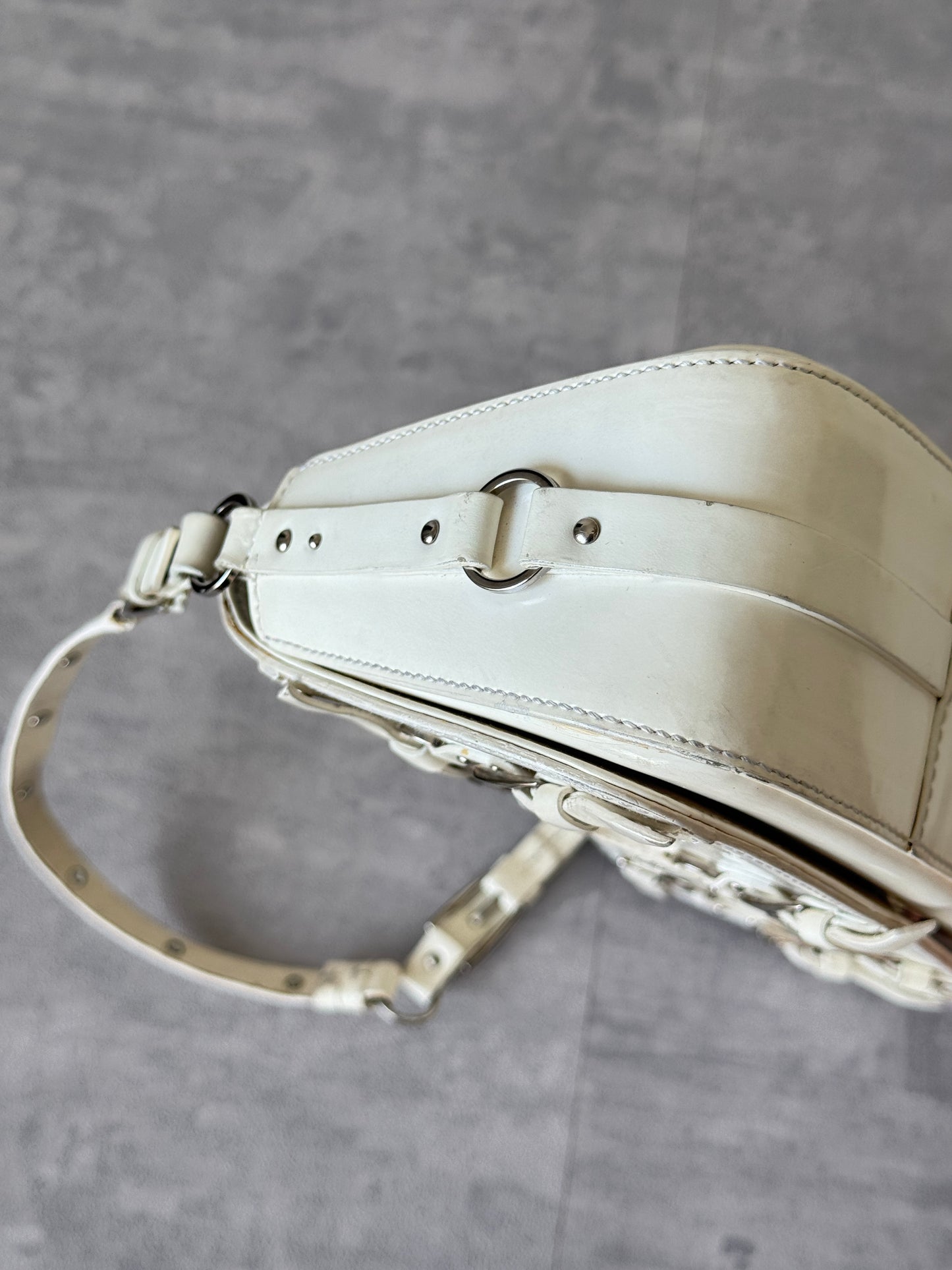 Christian Dior FW 2003 White Patent Leather Bondage Shoulder bag