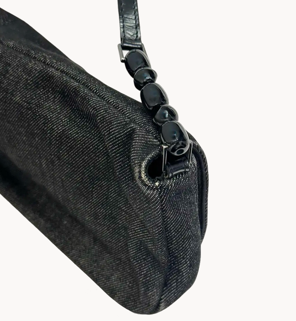 Christian Dior 2001 Black Denim Malice Pearl Crystal Bag