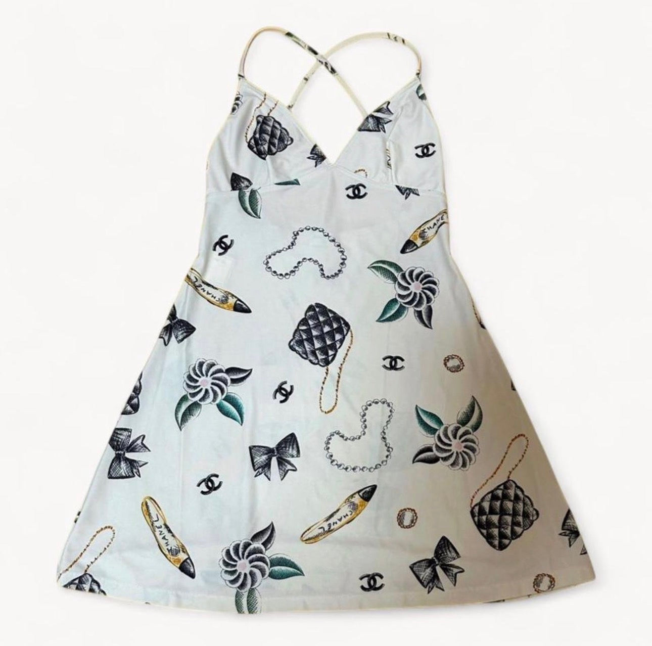 Chanel SS 1996 Iconic Print Symbols Mini Halter Dress