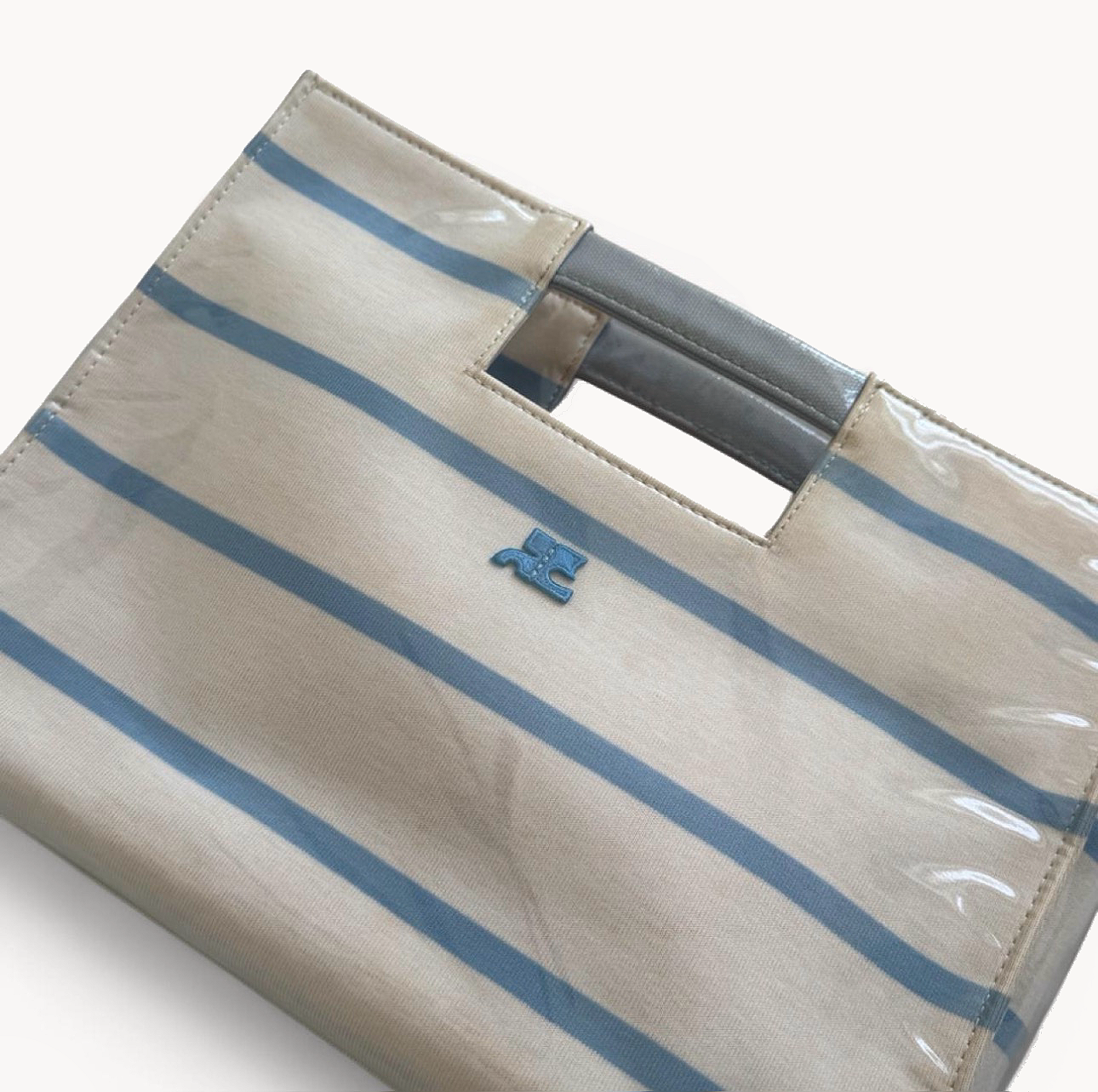 Courrèges Blue & White Striped Vinyl Tote Bag