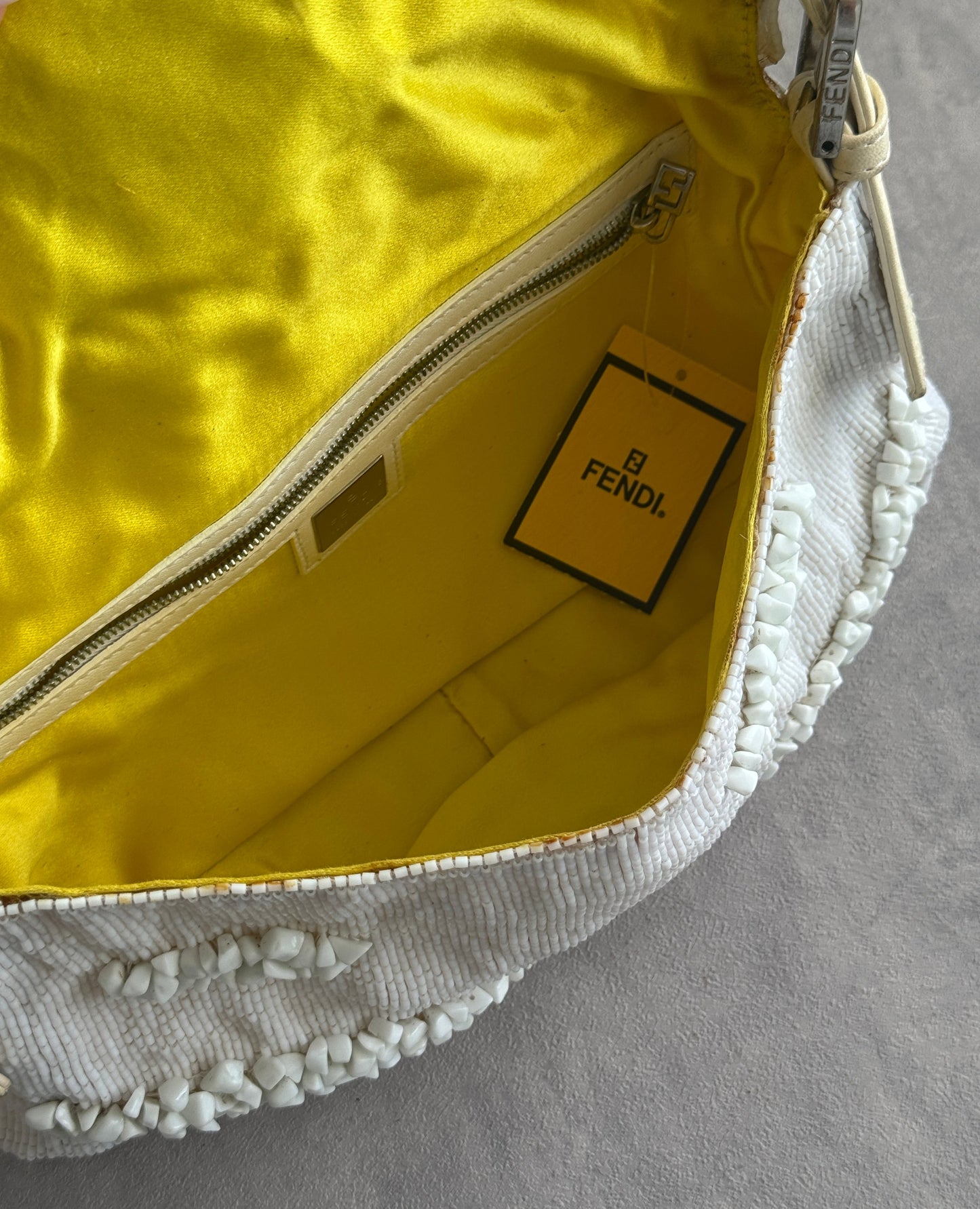 Fendi Limited Edition White Stone Beaded Baguette Bag Rare