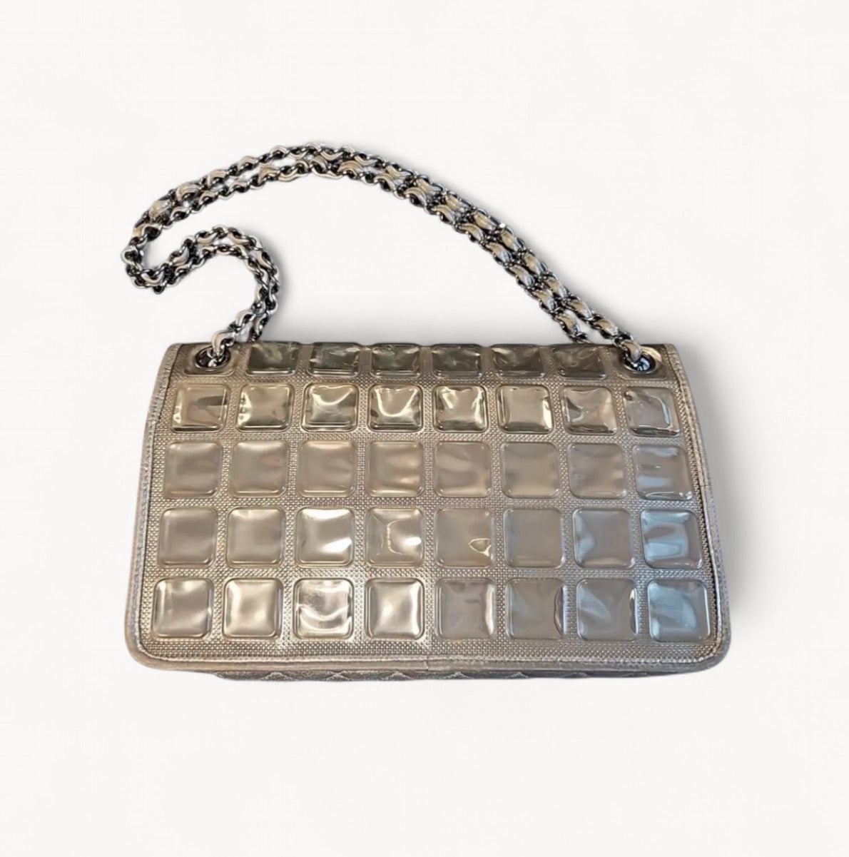Chanel Limited Edition 2008 Resort Ice Cube Classic Flap Bag in Metallic Silver PVC