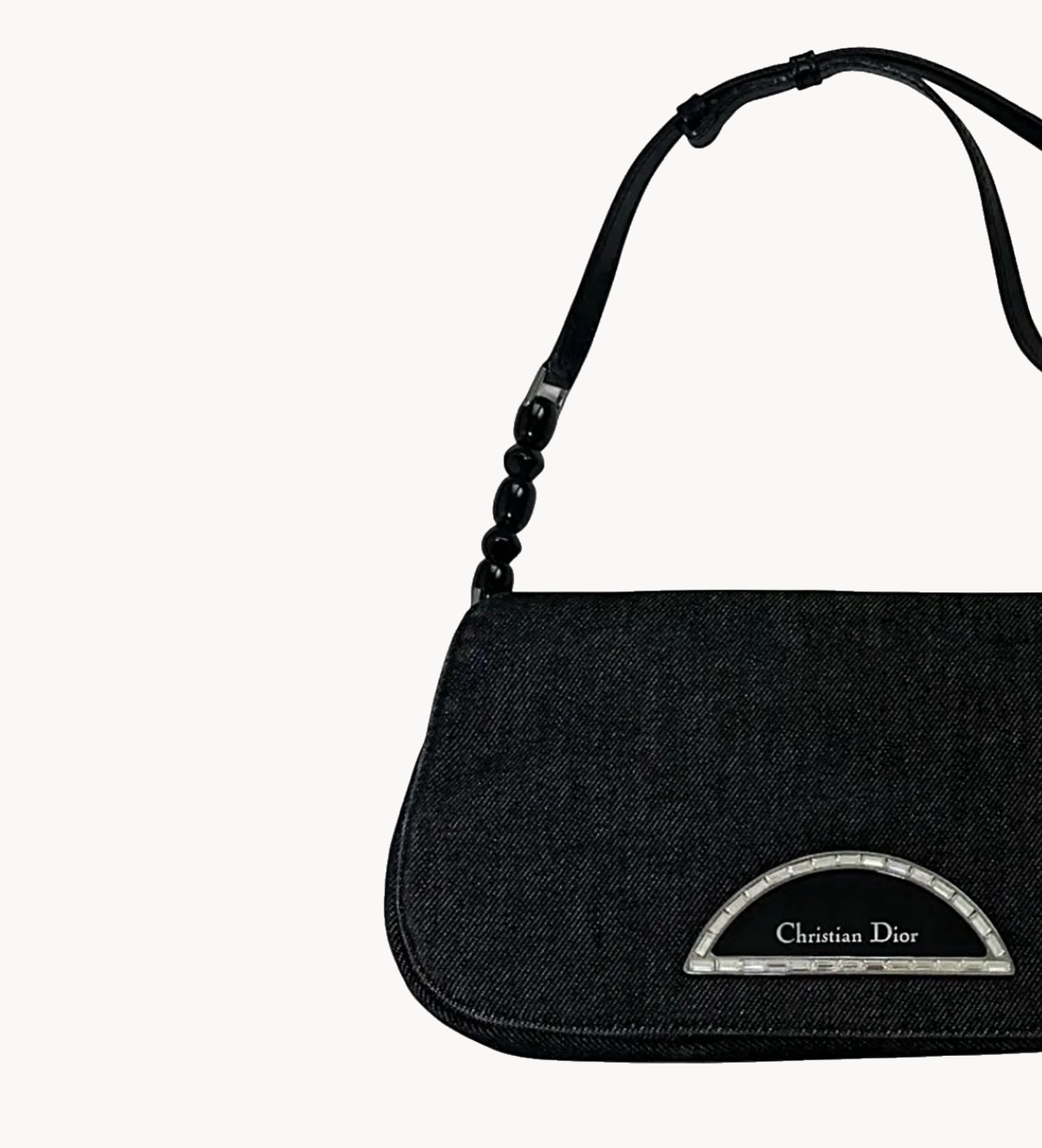 Christian Dior 2001 Black Denim Malice Pearl Crystal Bag