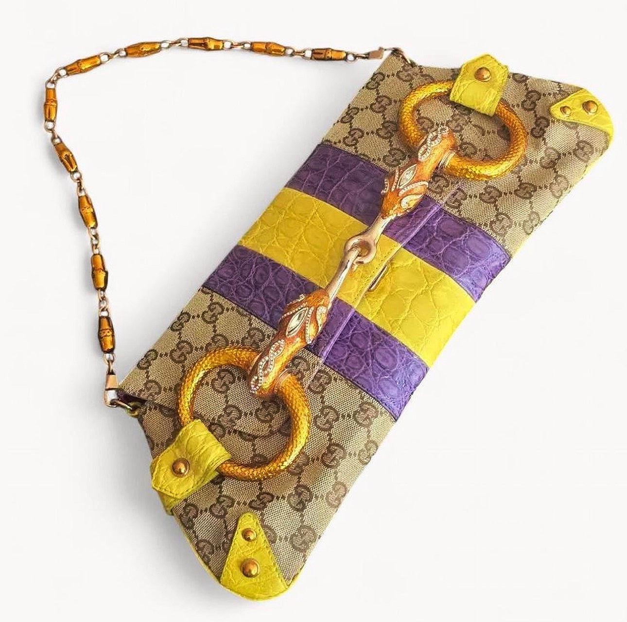 Gucci 2004 Runway Alligator Serpent Horsebit Chain Bag Crystal