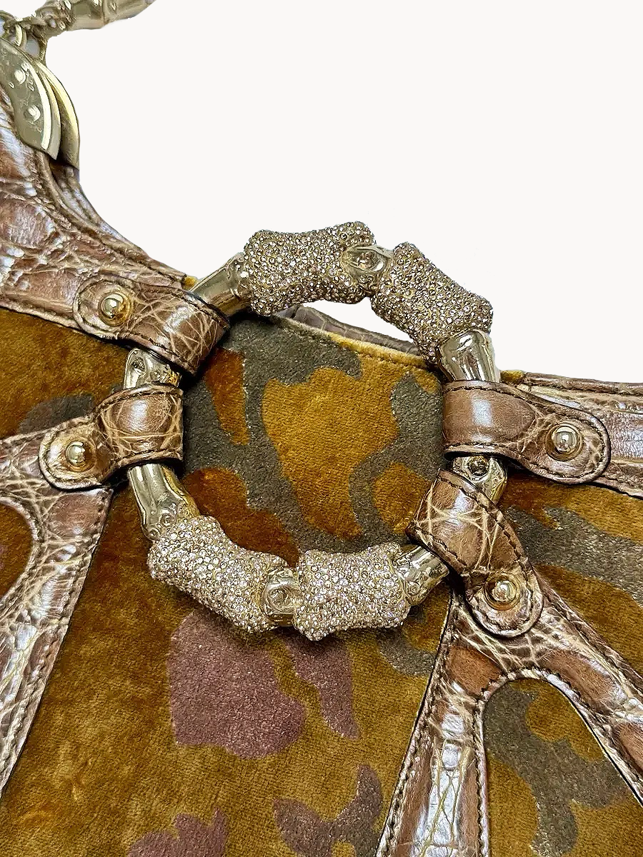 Gucci by Tom Ford Rare Crocodile & Velvet Bamboo Ring Dragon Series Bag