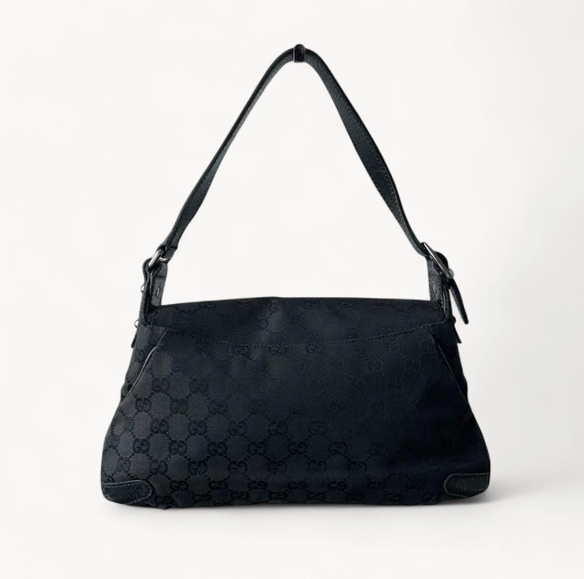 Gucci 2000s GG Canvas Horsebit Chain Shoulder Bag Black