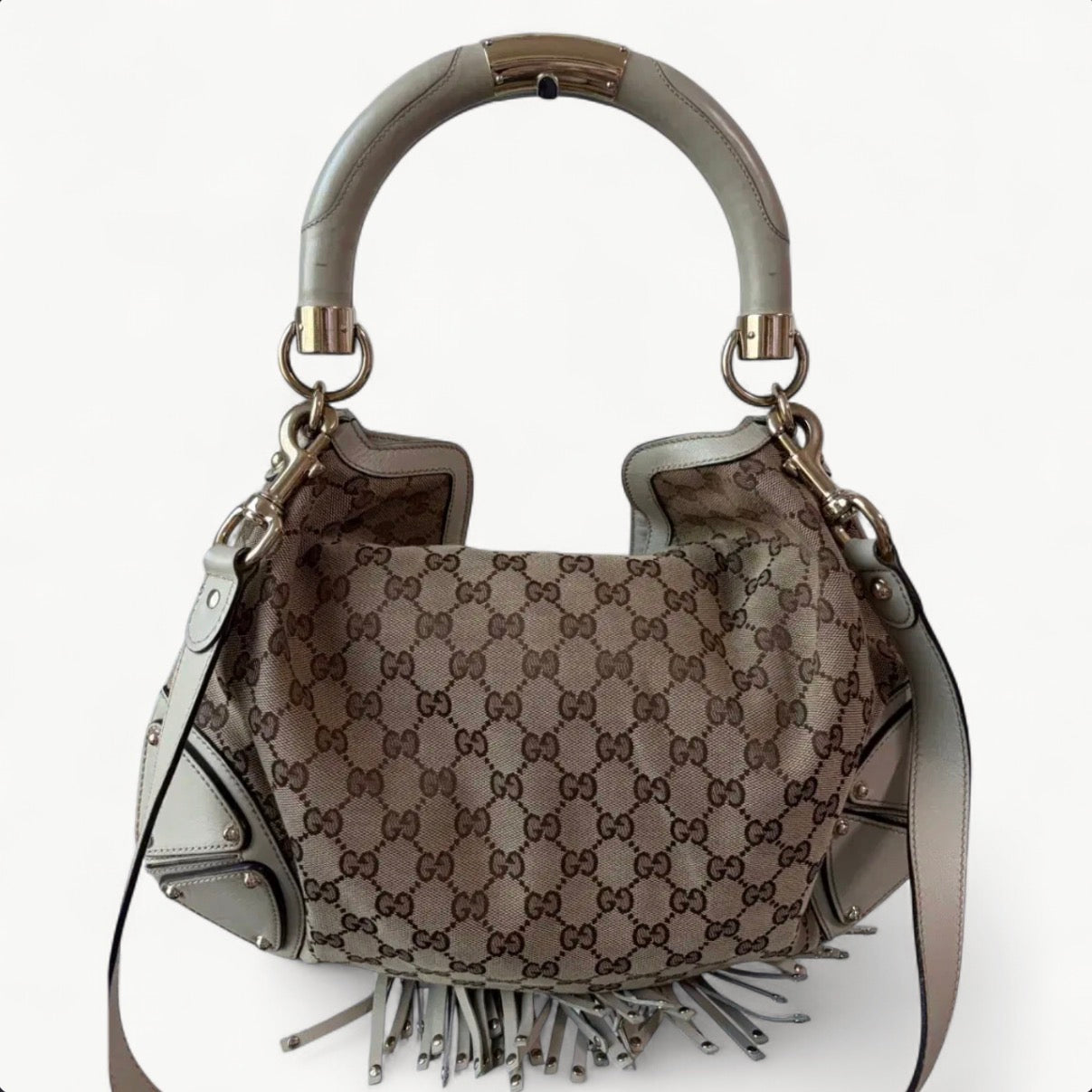 Gucci 2000s Brown GG Canvas Bamboo Tassel Indy Bag