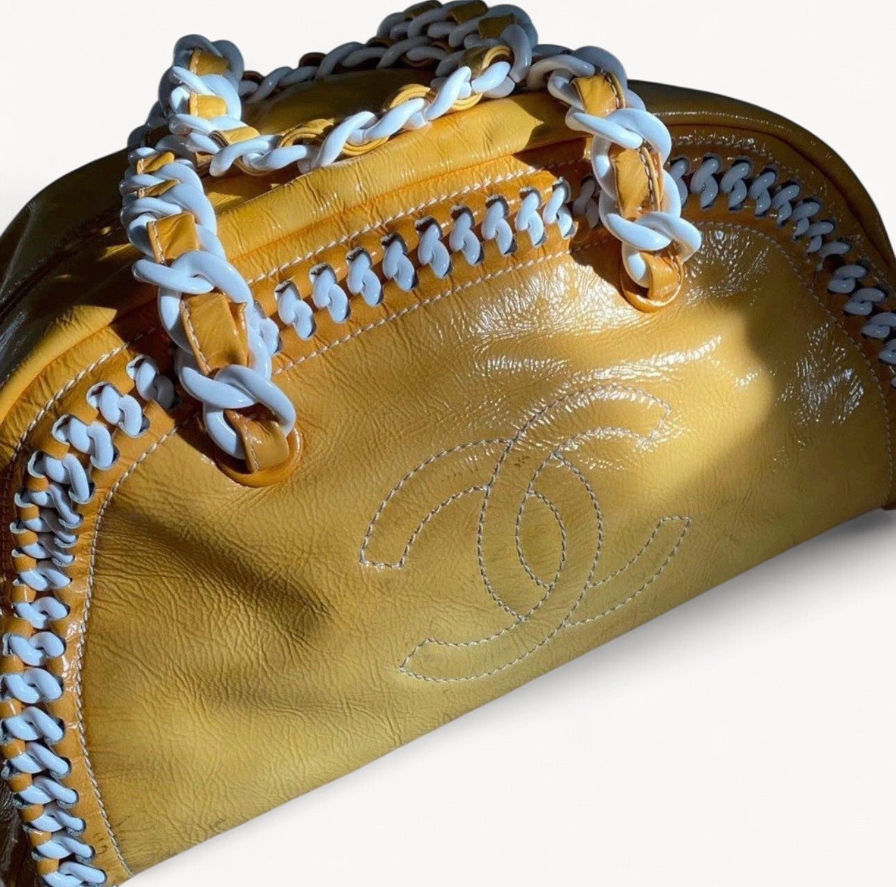 Chanel Gradient Bowling Bag Yellow With White Chain