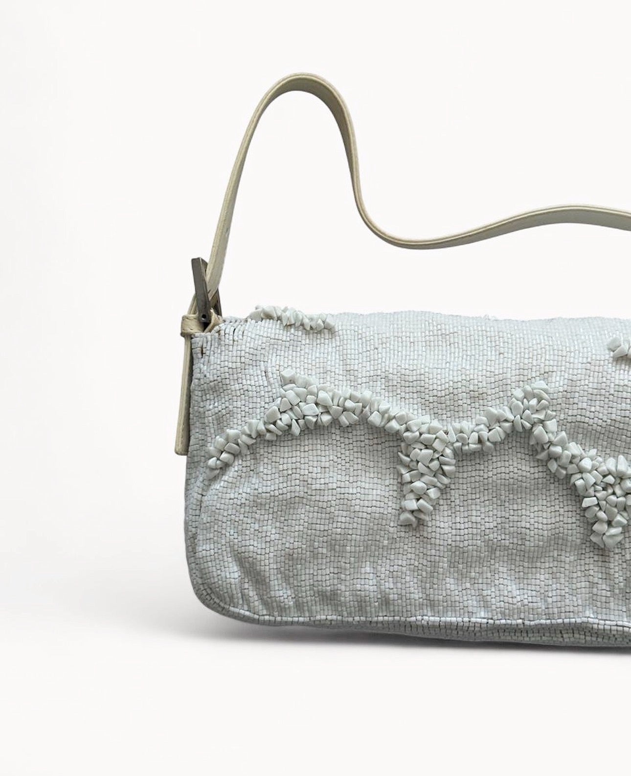 Fendi Limited Edition White Stone Beaded Baguette Bag Rare