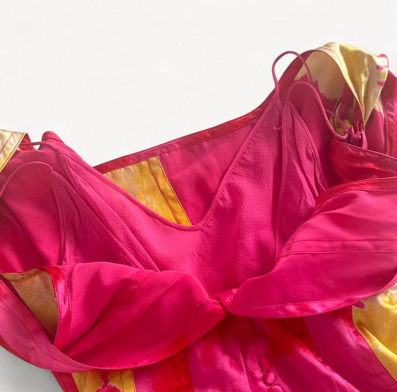 Christian Dior FW 2003 Hot Pink & Yellow Silk Corset Style Top
